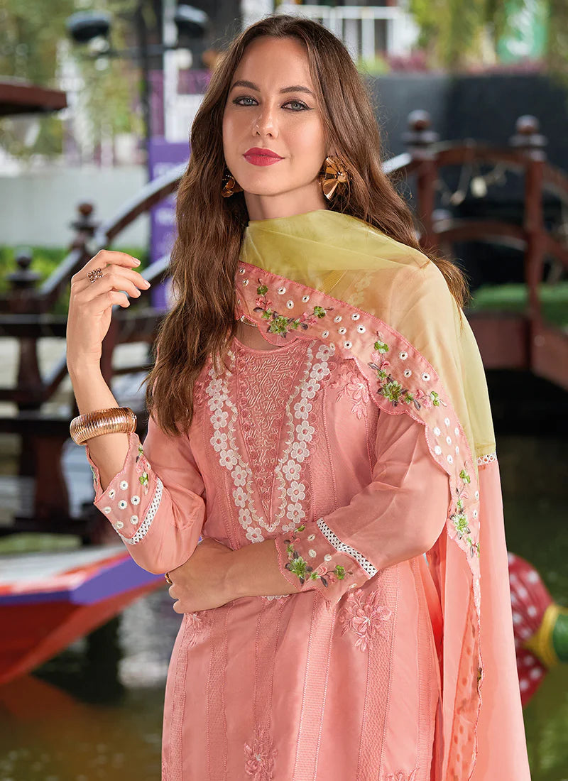 Peach Embroidery Festival Salwar Kameez Suit