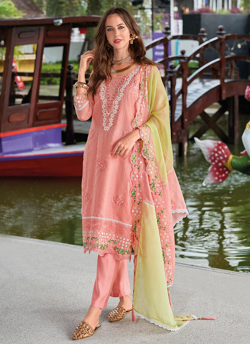 Peach Embroidery Festival Salwar Kameez Suit