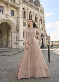 Peach Chinon Silk Embroidered Gown
