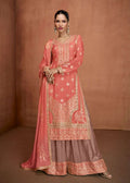 Buy Peach Coral Embroidered Sharara Suit