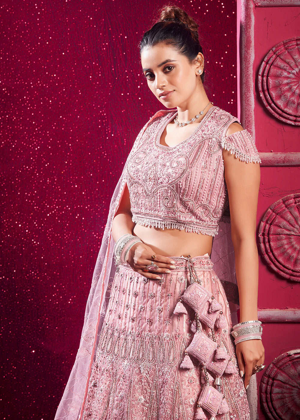 Peach Embroidered Wedding Lehenga Choli