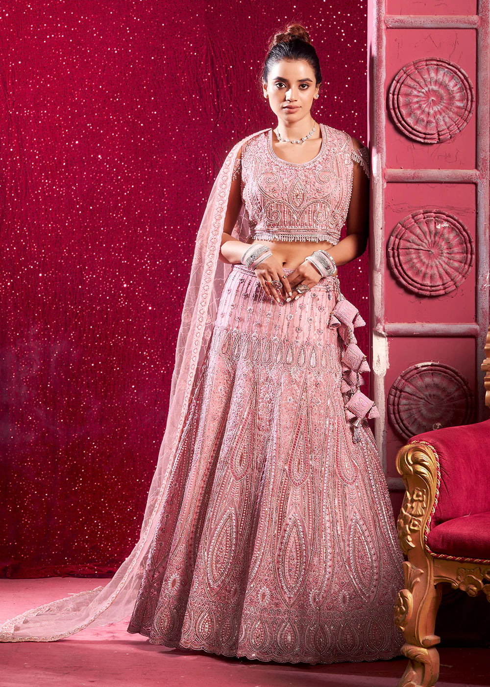 Peach Embroidered Wedding Lehenga Choli 2 