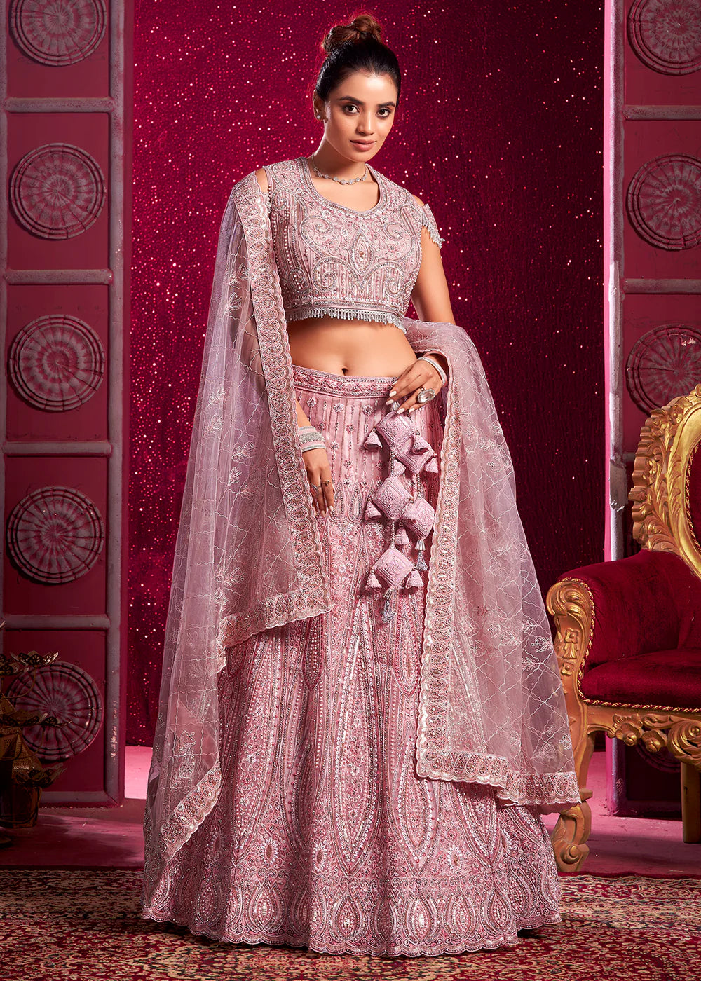 Peach Embroidered Wedding Lehenga Choli 