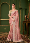 Peach Silk Georgette Designer Saree