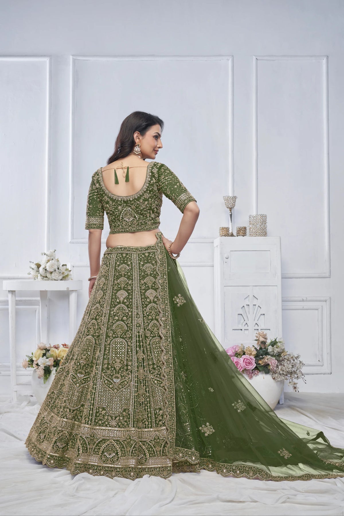 Peacock Green Embroidered Bridal lehenga 