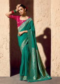 Pine Green Crape Georgette Zari Saree