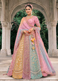 Pink-Blue Embroidered Silk Bridal Lehenga