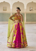 Pink-Yellow Crepe Silk Embroidered Lehenga
