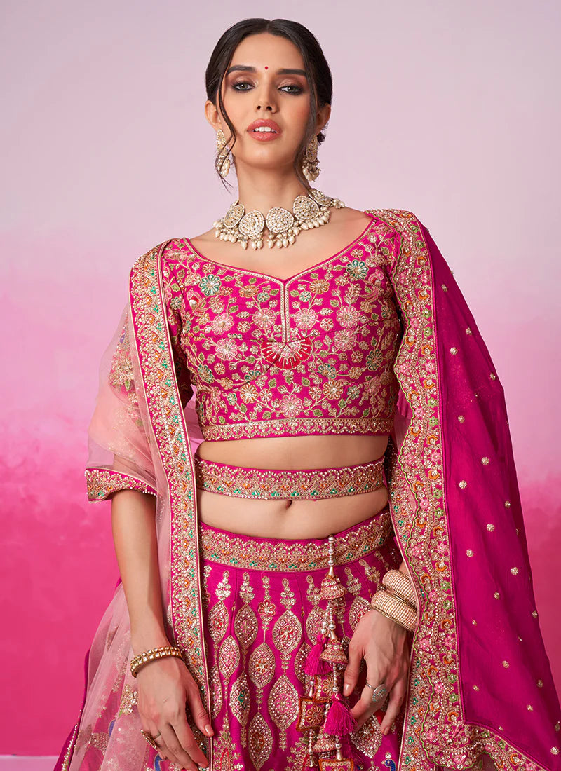 Pink And Gold Embroidered Bridal Lehenga Choli