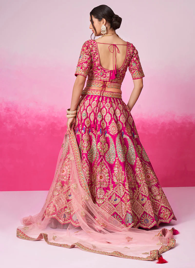 Pink And Gold Embroidered Bridal Lehenga Choli