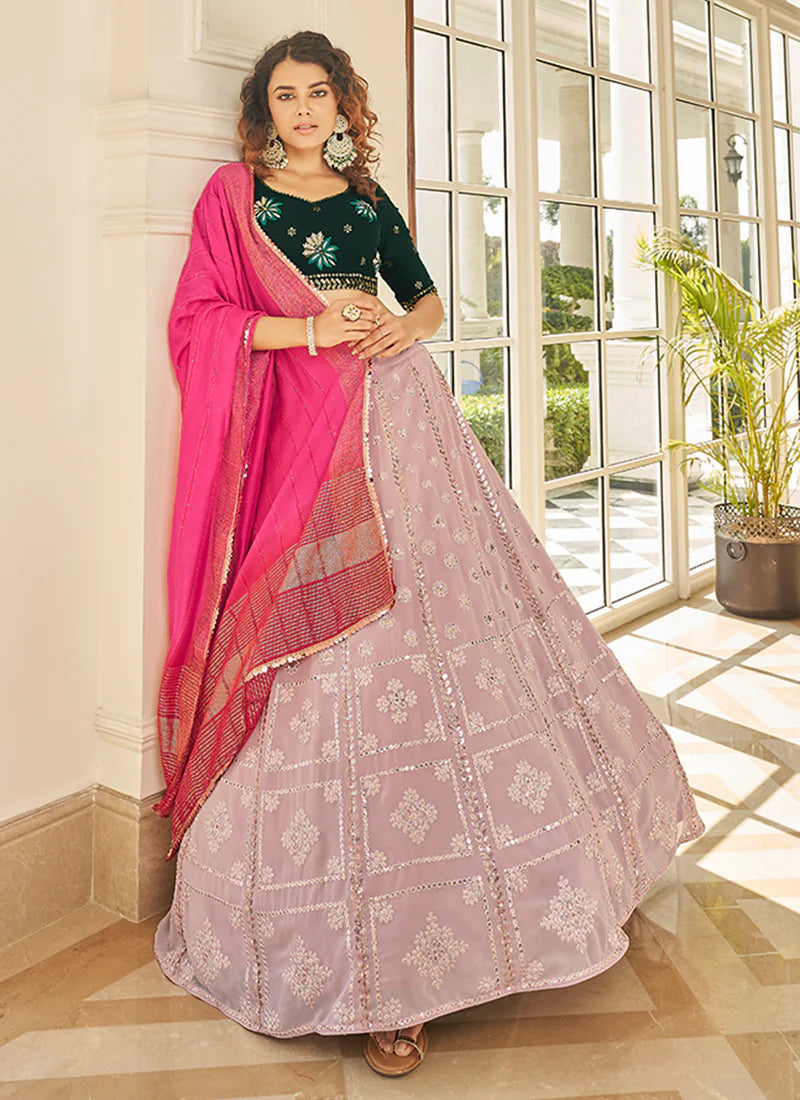 Pink And Green Multi Embroidery Lehenga Choli