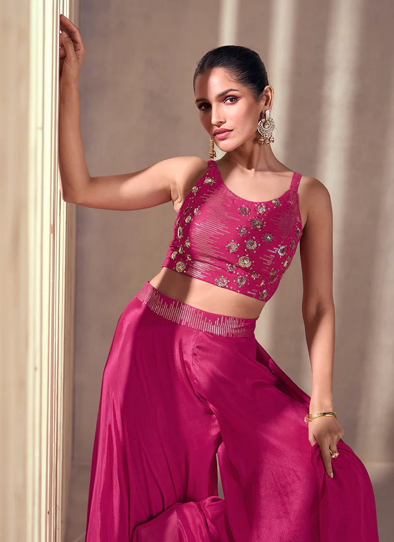 Pink Designer Embroidered Co-Ord Palazzo Set