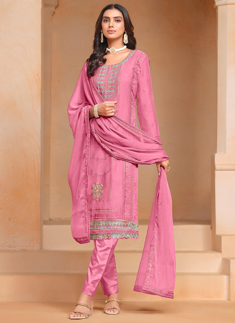 Pink Multi Embroidery Salwar Kameez Suit