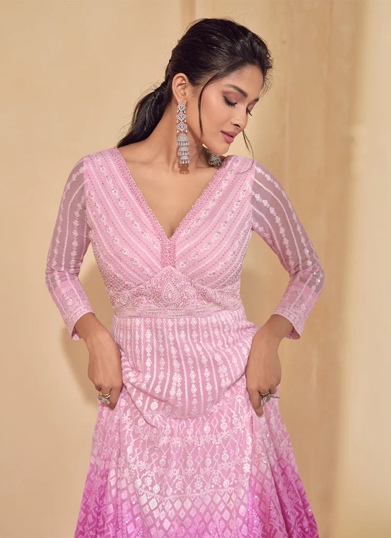 Pink Ombre Elegant Wedding Anarkali Gown Dress