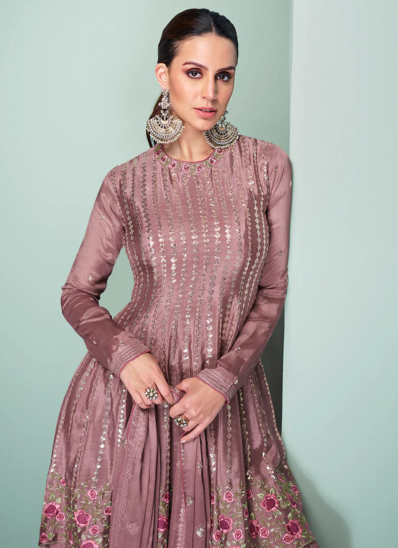 Pink Reshamkari Embroidery Gharara Style Suit