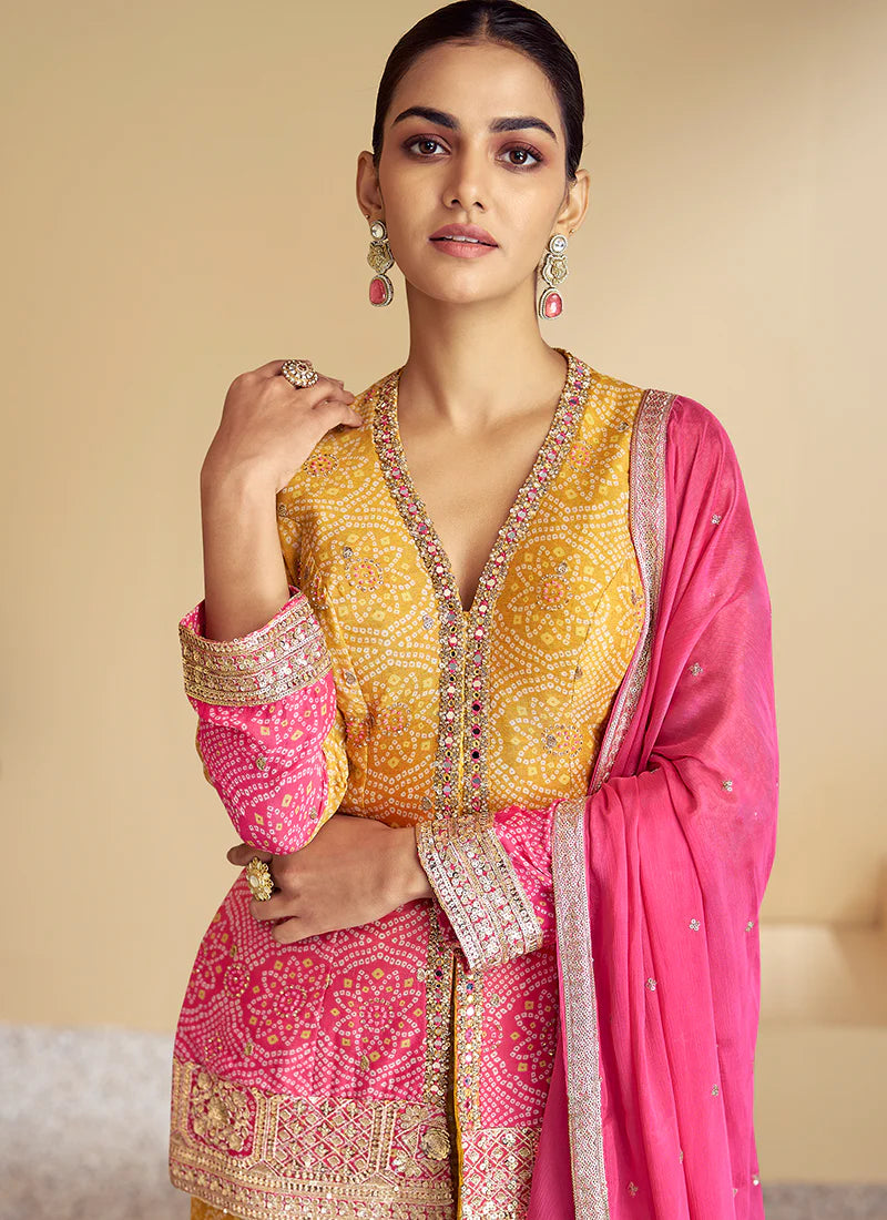 Pink Yellow Ombré Designer Kurti And Gharara