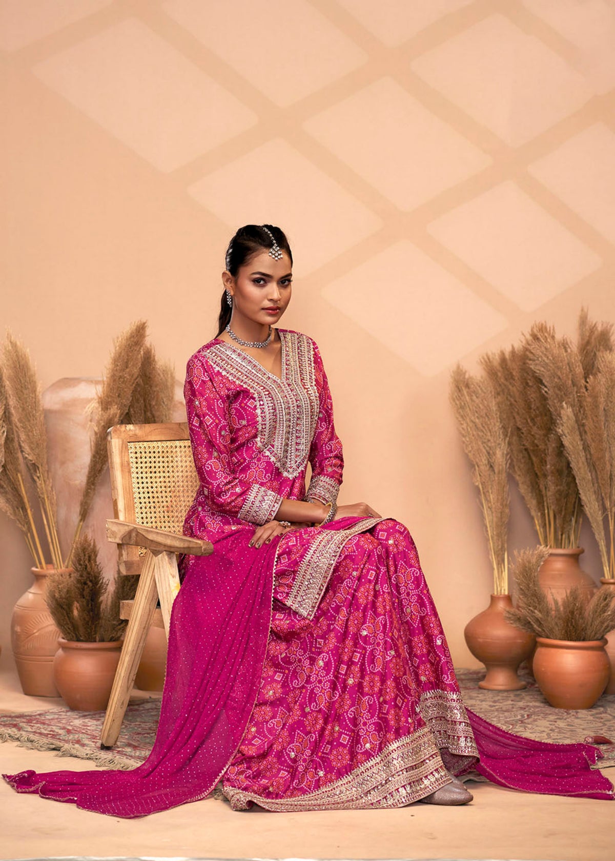 Buy Pink Bandhani Printed Sharara Suit