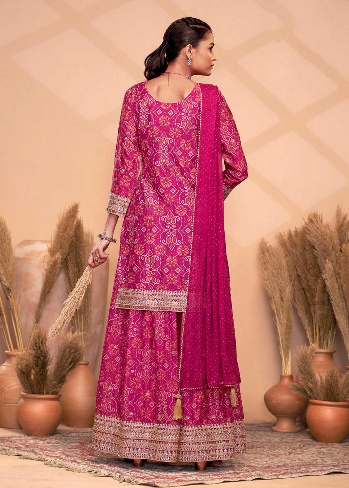 Buy Pink Bandhani Printed Sharara Suit