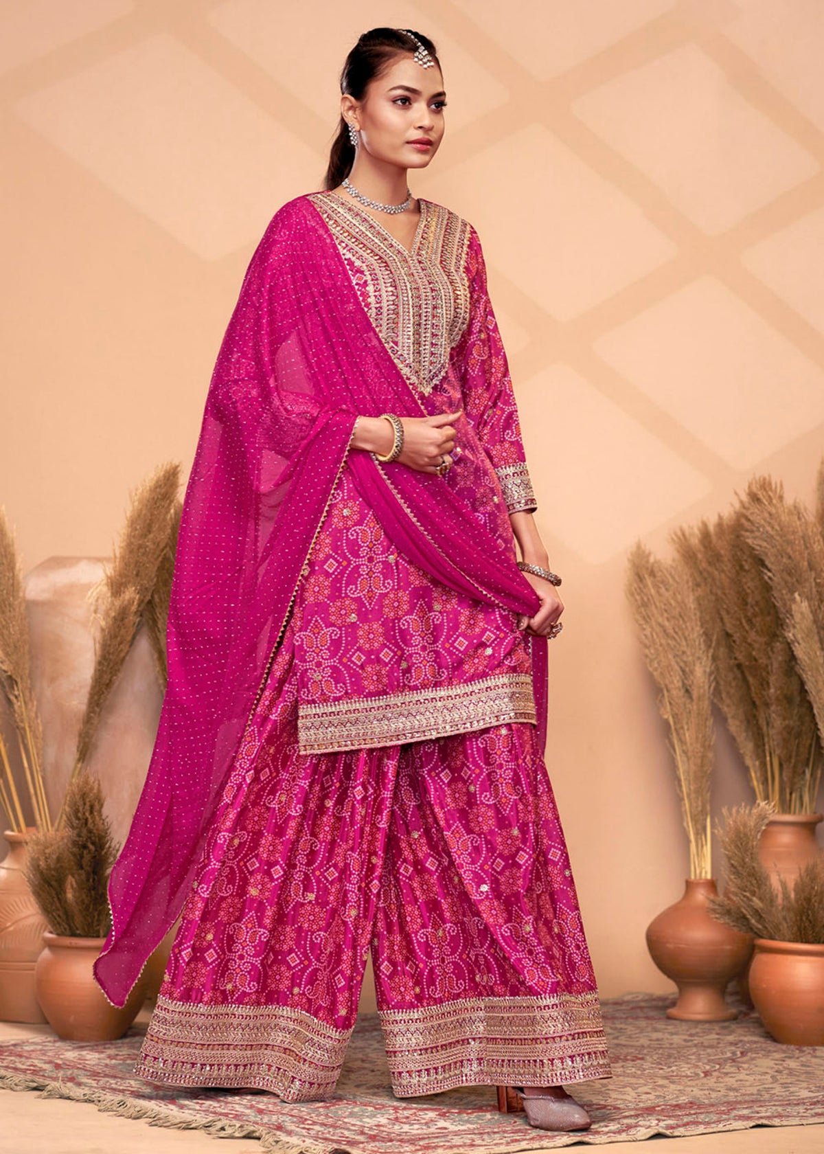 Buy Pink Bandhani Printed Sharara Suit