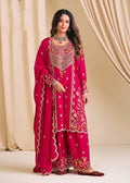 Pink Chinon Embroidered Diamond Work Palazzo Suit