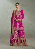 Pink Chinon Embroidered Palazzo Suit