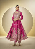 Pink Chinon Embroidered Zari Work Anarkali Suit