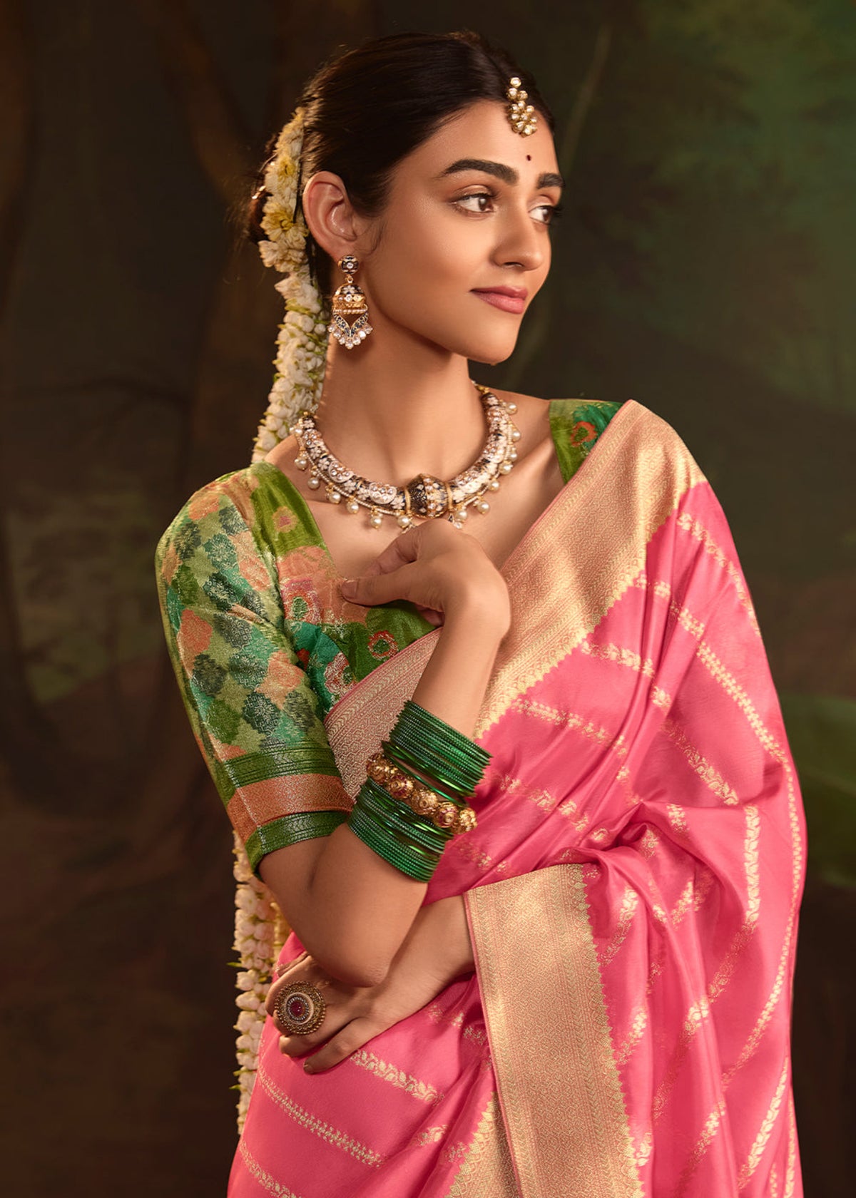 Pink Dola Silk Traditional Saree