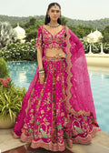 Pink Embroidered Cut Work Border Silk Lehenga