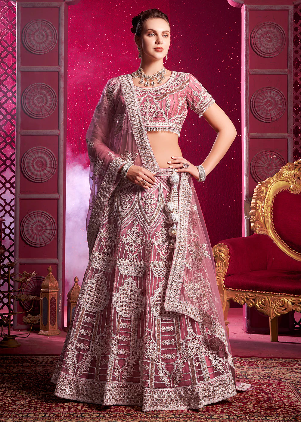 Pink Embroidered wedding Lehenga Choli 