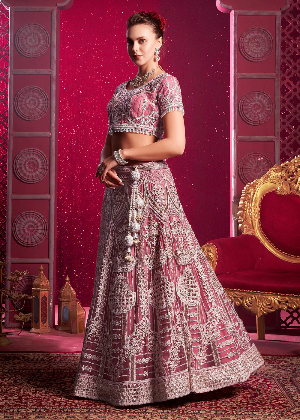 Pink Embroidered wedding Lehenga Choli 4