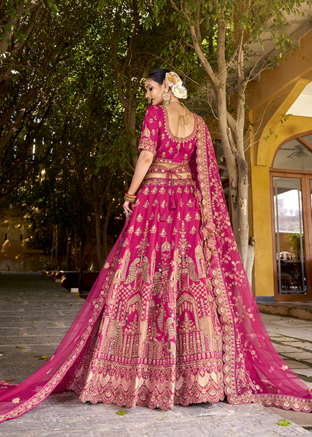 Pink Magnificent Embroidered Traditional Bridal Lehenga..