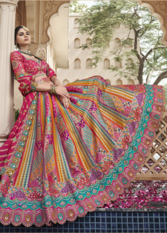 Pink Mix Color Regal Zarkan Banarasi Silk Lehenga