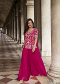 Pink Organza Silk Embroidered Palazzo Suit