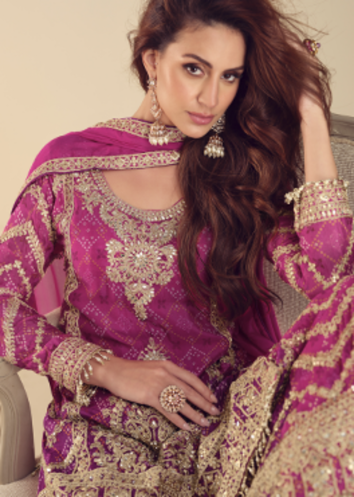 Pink Real Chinon Palazzo Suit.