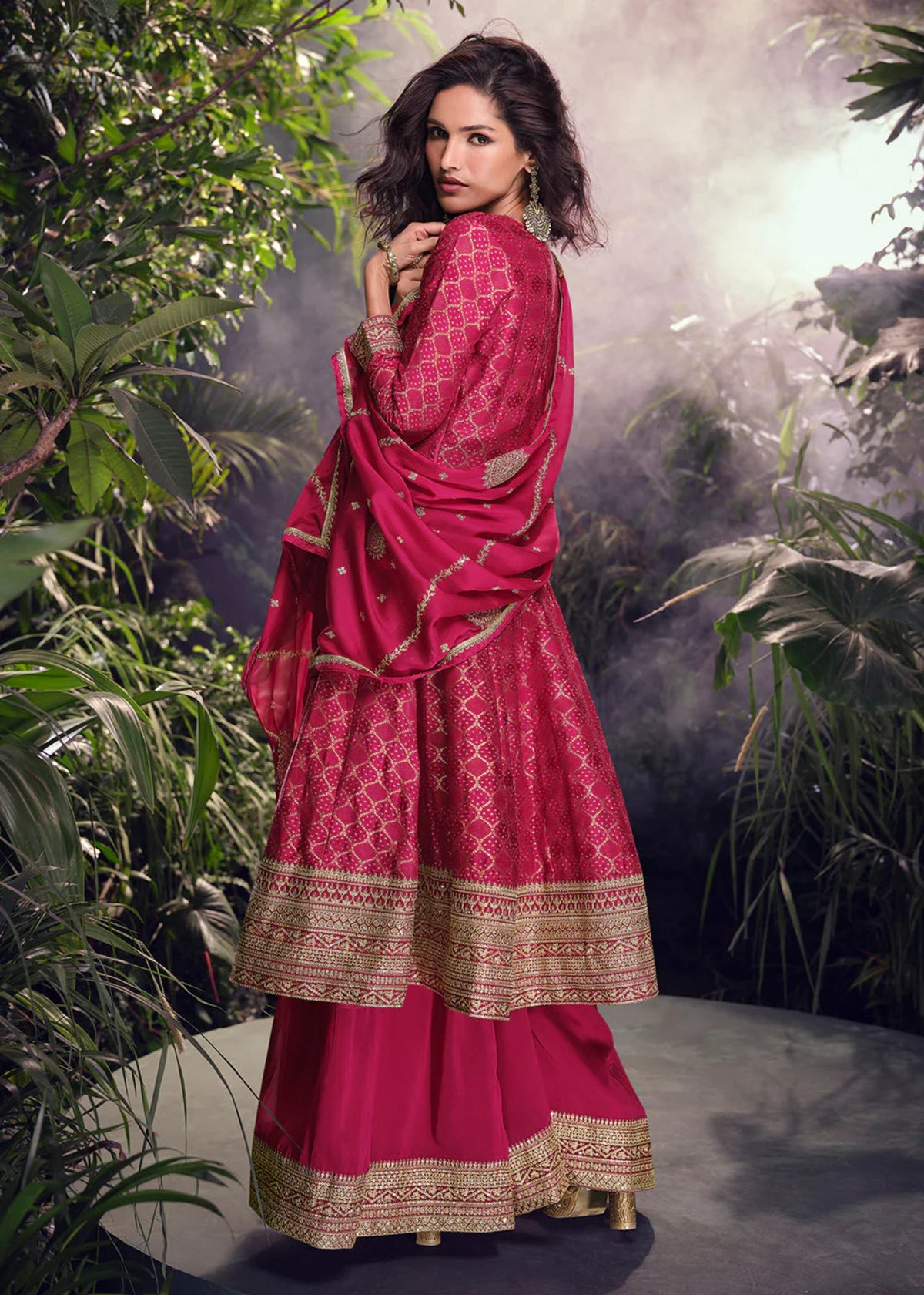 Pink Silk Wedding Palazzo Suit 