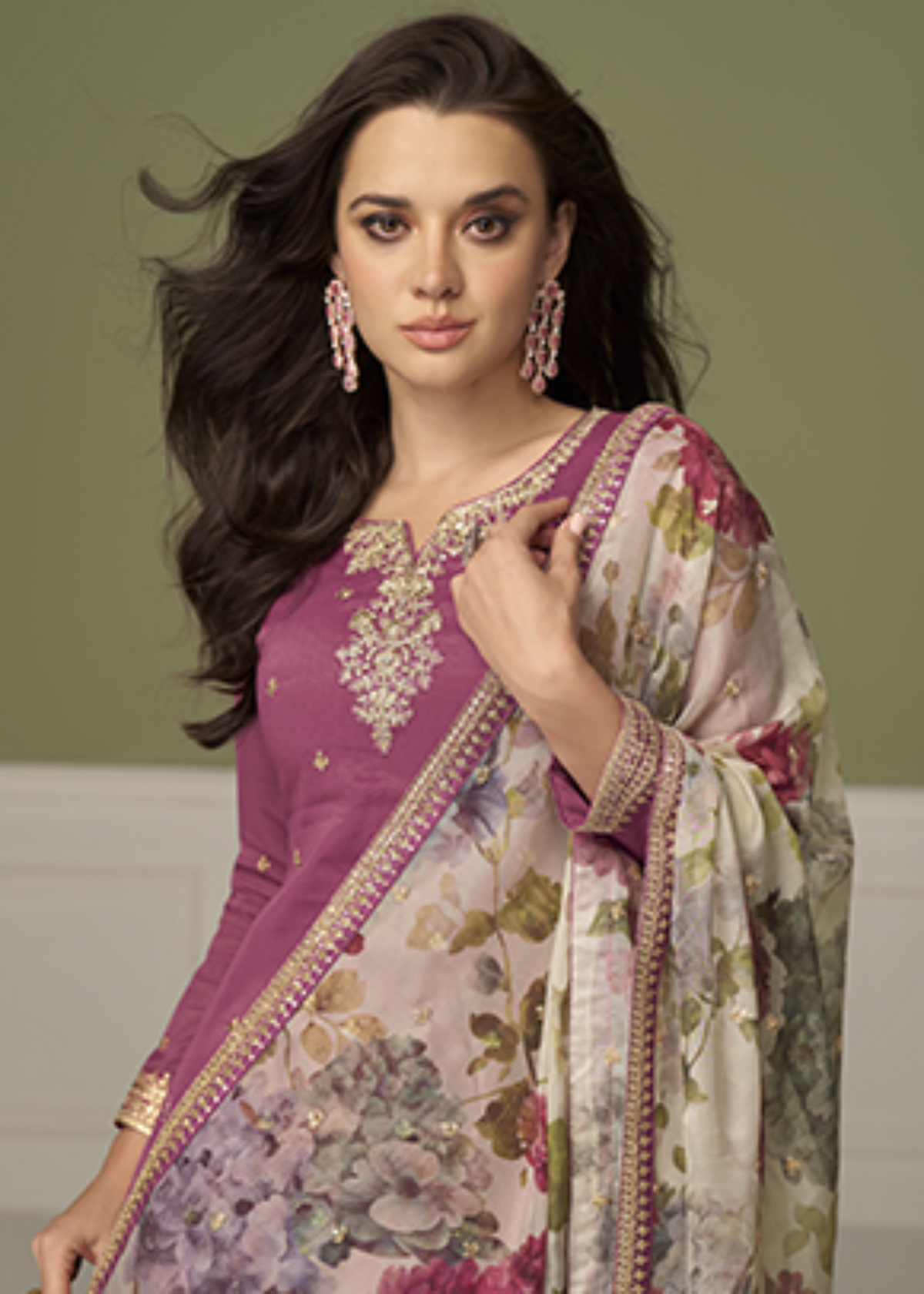 Pink Simar Silk Embroidered Palazzo Suit-2025