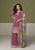 Pink Simar Silk Embroidered Palazzo Suit-2025