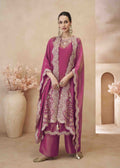 Pink Simar Silk Embroidered Palazzo Suit