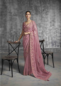 Pink Tissue Zari Embroidered Saree.