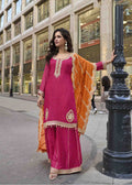 Pink Viscose Silk Embroidered Sharara Suit