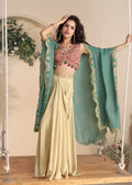 Buy Pink and Beige Draped Skirt Set with Cape