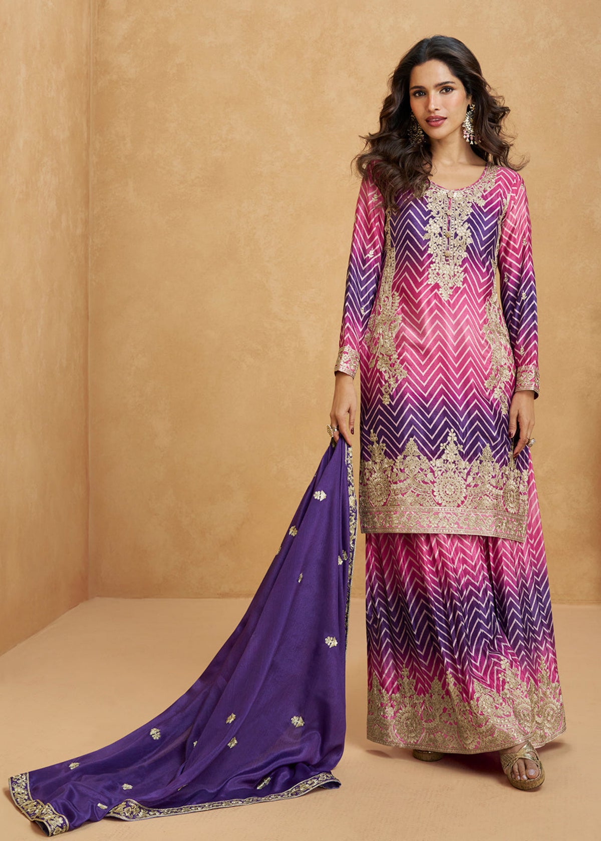 Buy Pink and Purple Ombre style Sharara suit