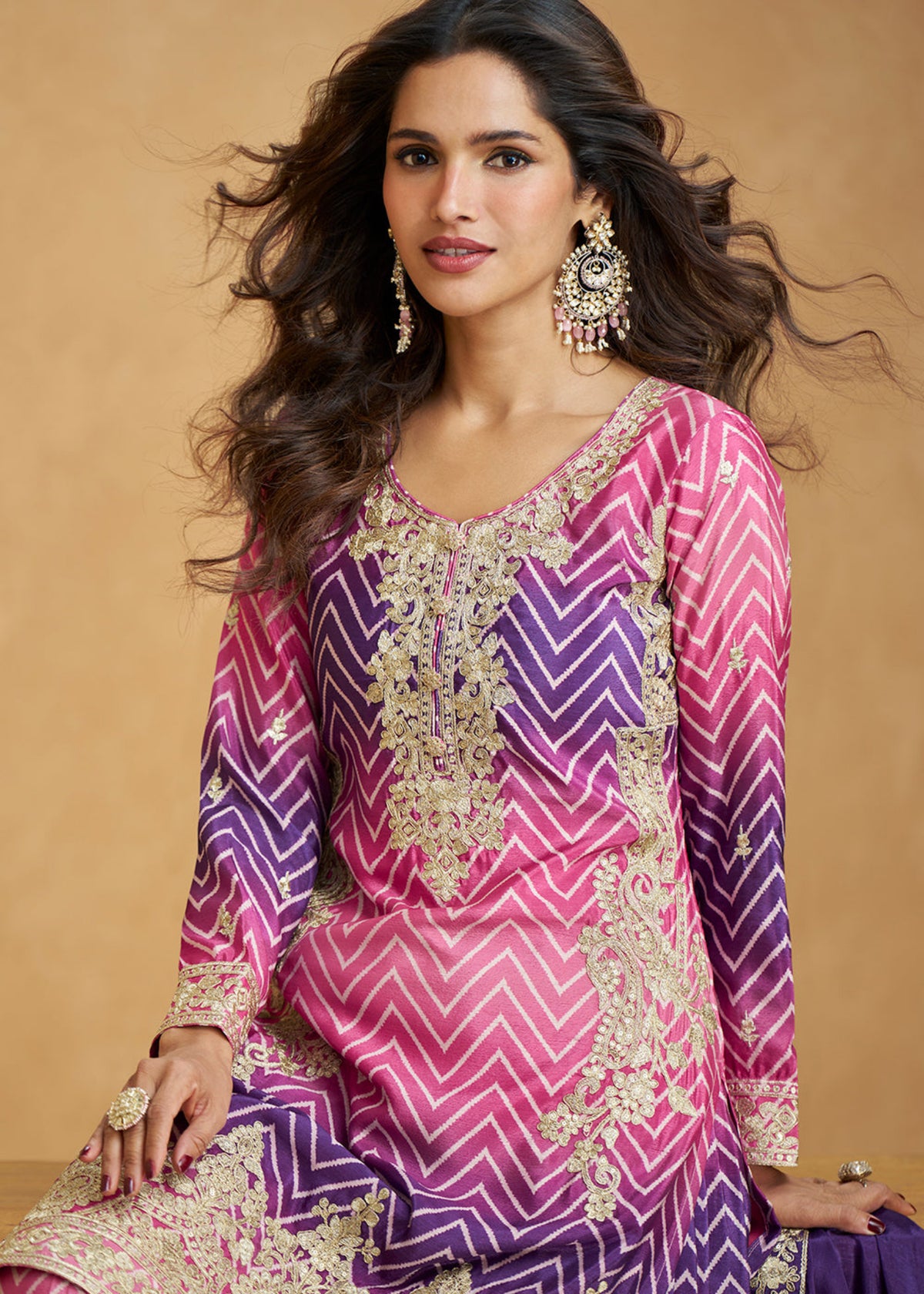 Buy Pink and Purple Ombre style Sharara suit