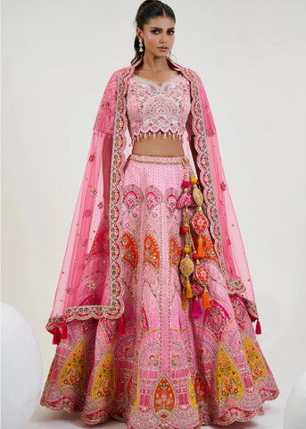 Pink silk bridal designer lehenga