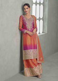 Pumpkin Orange Regal Chinnon Silk Plazzo Suit.