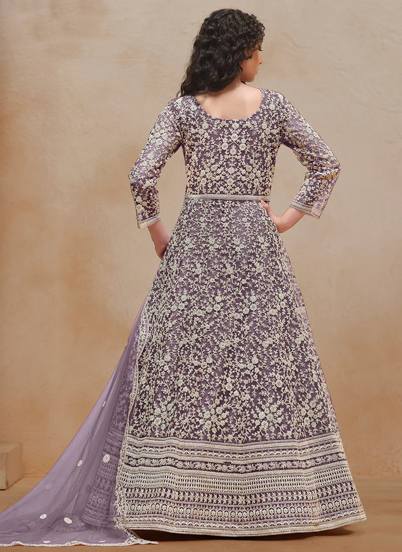 Purple Embroidery Festive Anarkali Suit