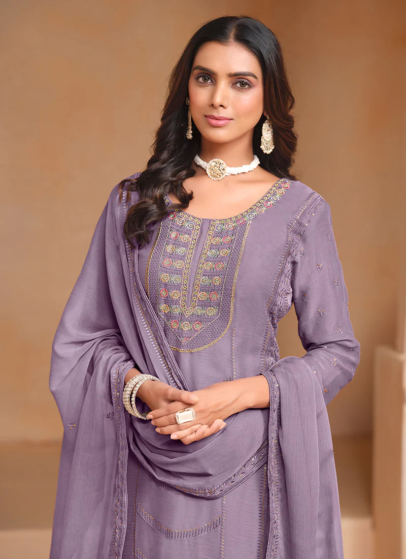 Purple Multi Embroidery Salwar Kameez Suit