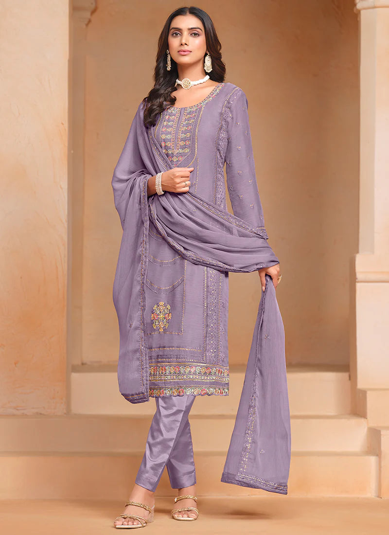 Purple Multi Embroidery Salwar Kameez Suit