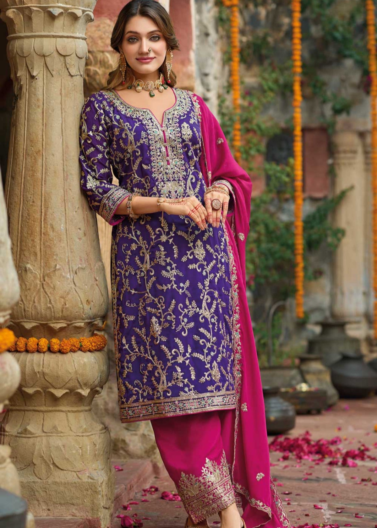 Purple And Magenta Embroidered Salwar Suit 