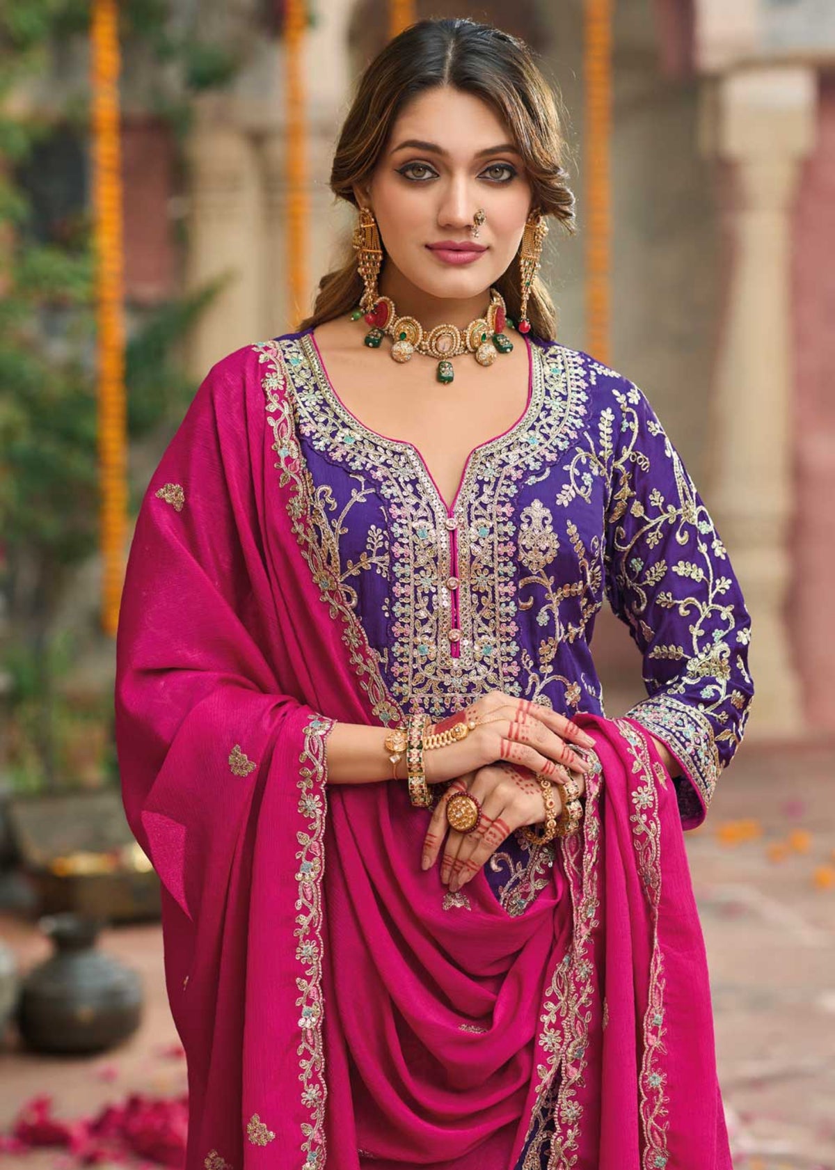 Purple And Magenta Embroidered Salwar Suit 